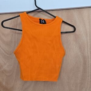 Orange Sleeveless Ribbed Crop Top